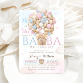 青いピンクのクマの風船 性別発表 ベビーシャワー 招待状