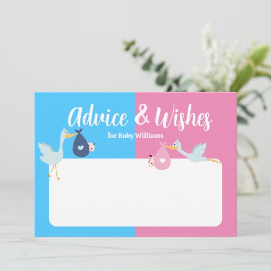 青いピンクのジェンダーがパーティーベビーの願いを明らかにする アドバイスカード (スタンド正面)