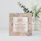 青いピンクのハイドランジア 100歳の誕生日パーティー スクエア 招待状 (スタンド正面)