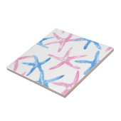 青いピンクのヒトデモダンの海岸海辺のパターン タイル (側面)