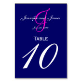 青いピンクのモノグラムの結婚式のテーブル数カード テーブルナンバー (裏面)