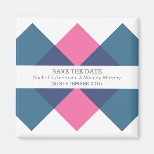 青いピンクの幾何学三尊日付磁石を保存 マグネット (正面)
