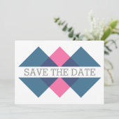 青いピンクの幾何学座標系の日付を保存招待状 セーブザデート (スタンド正面)