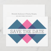 青いピンクの幾何学座標系の日付を保存招待状 セーブザデート (正面/裏面)