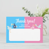 青いピンクの性別の表示パーティー サンキューカード (スタンド正面)