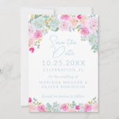青いピンクの桃色の紫の Save the Date 招待状 (正面)