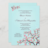 青いピンクの桜の結婚式招待状 招待状 (正面/裏面)