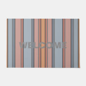 青いピンクの灰色の色のブロックの垂直ストライプ色 ドアマット (正面)