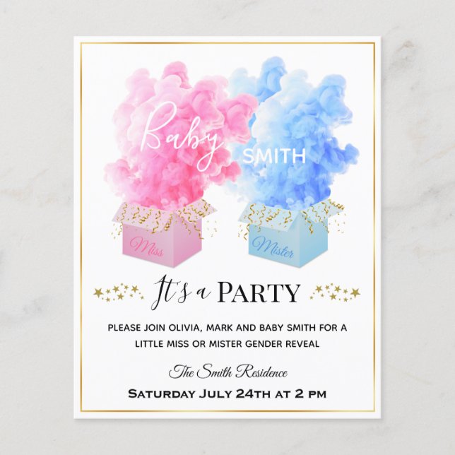 青いピンクの煙のサプライズボックス金ゴールド性別が明らかにする (正面)