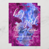 青いピンクの煙のジェンダー表示パーティー 招待状 (正面/裏面)