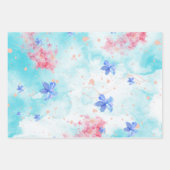 青いピンクの花のパターンの切りエレガント離 ラッピングペーパーシート (正面3)