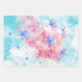 青いピンクの花のパターンの切りエレガント離 ラッピングペーパーシート (正面2)