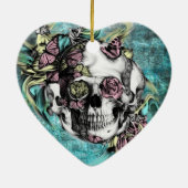 青いピンクの蝶煙のスカルおよび黄色い セラミックオーナメント (裏面)