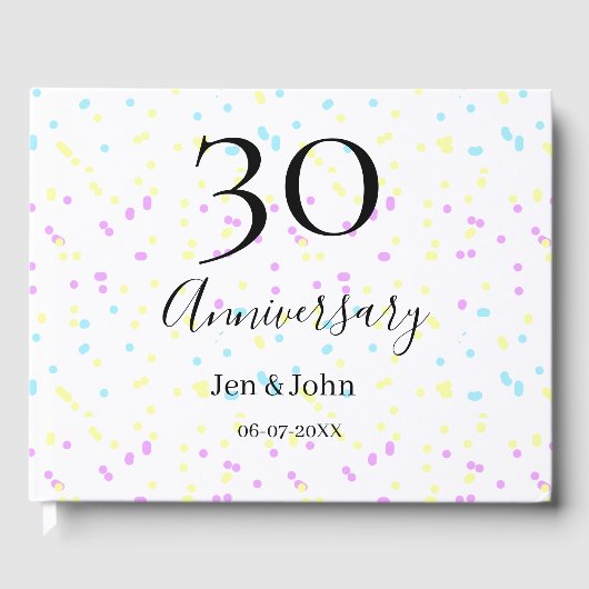 青いピンクの黄色の水玉模様 30周年 ネーム ゲストブック (正面)
