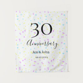 青いピンクの黄色の水玉模様 30周年 ネーム タペストリー