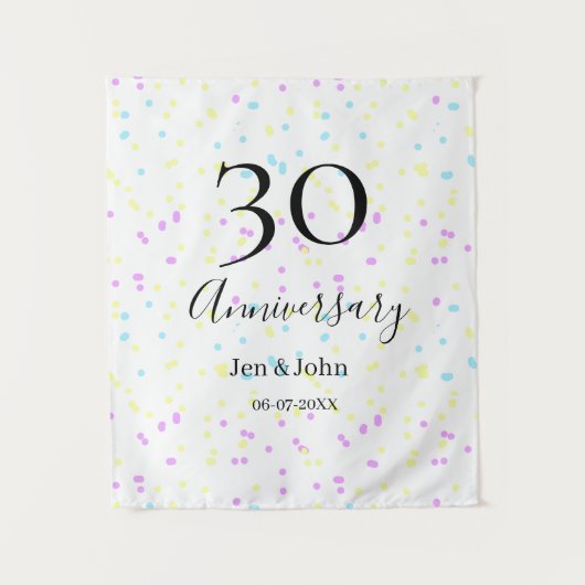青いピンクの黄色の水玉模様 30周年 ネーム タペストリー (正面)