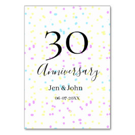 青いピンクの黄色の水玉模様 30周年 ネーム テーブルナンバー