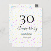 青いピンクの黄色の水玉模様 30周年 ネーム ポストカード (正面/裏面)