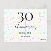 青いピンクの黄色の水玉模様 30周年 ネーム ポストカード (裏面)