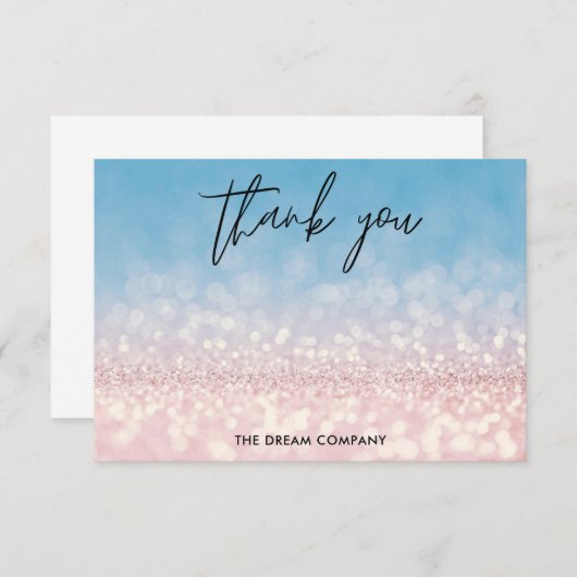 青いピンク色のグリッター感謝していメッセージ挿入 (正面/裏面)