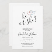 青いピンク色のハートが性別でパーティーを明かす 招待状 (正面/裏面)