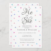 青いピンク色のハートが性別でパーティーを明かす 招待状 (正面/裏面)