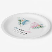 青いピンク色のバルーン性別の表示パーティー ペーパープレート (アングル)