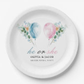 青いピンク色のバルーン性別の表示パーティー ペーパープレート (正面)