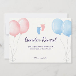 青いピンク色の風船ジェンダー表示パーティー 招待状