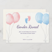 青いピンク色の風船ジェンダー表示パーティー 招待状 (正面/裏面)
