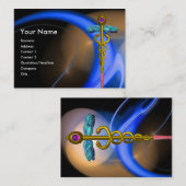 青いピンク色の黄色のフラクタル渦巻きの金ゴールド 名刺 (正面/裏面)