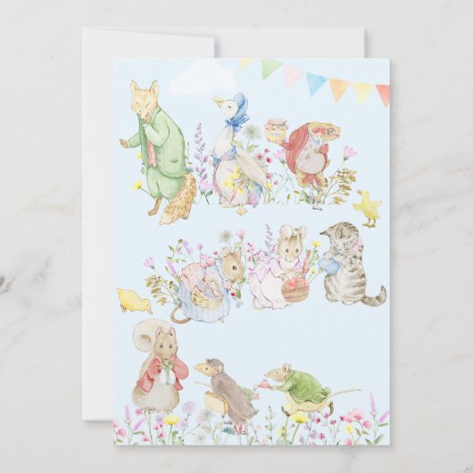 青いピーターうさぎの1歳の誕生日パレード サンキューカード (裏面)