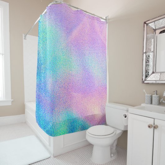 青いピ実在ンクの緑色のホログラフィックテクスチャ シャワーカーテン (インサイチュ)