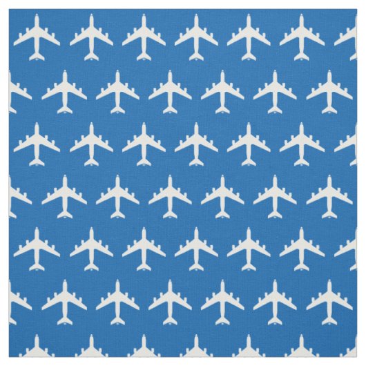 青いファブリック上の白KC-135給油ジェット機 ファブリック (見本)