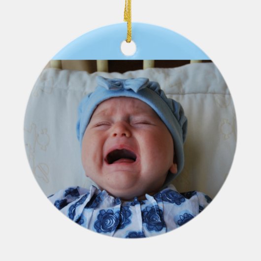 青いファミリ名ベビー誕生統計の発表 セラミックオーナメント (裏面)