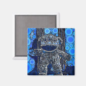 青いファンキー靴下のモンキーサークルのバブルポップ・アートのアート マグネット (正面/裏面)