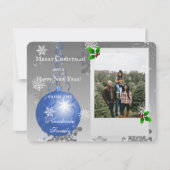 青いファンシークリスマスオーナメントホリディフォトカード シーズンカード (正面)