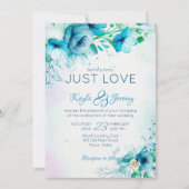 青いファンシーティール（緑がかった色）の花を愛す結婚るもの 招待状 (正面)
