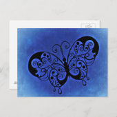 青いファンシーデニムの背景の蝶 ポストカード (正面/裏面)