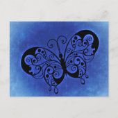 青いファンシーデニムの背景の蝶 ポストカード (正面)