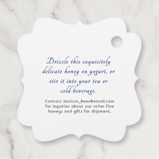 青いファンシー野花とハニージャールネックラベル フェイバータグ (裏面)