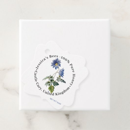 青いファンシー野花とハニージャールネックラベル フェイバータグ (インサイチュ)