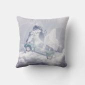 青いファンタジー飛んでいる車バタフライフェアリー翼 クッション (裏面)