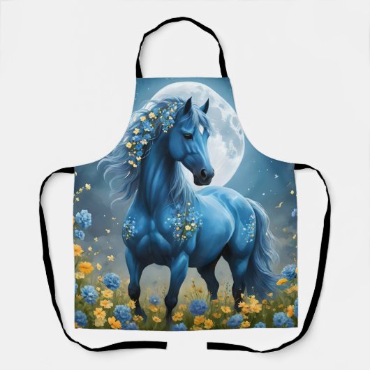 青いファンタジー魔法の馬の月の花、 エプロン (正面)