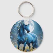 青いファンタジー魔法の馬の月の花、 キーホルダー (正面)