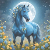 青いファンタジー魔法の馬の月の花、 シール (正面)