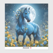 青いファンタジー魔法の馬の月の花、 シール (シート)
