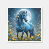 青いファンタジー魔法の馬の月の花、 スタンダードカクテルナプキン (正面)
