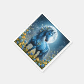 青いファンタジー魔法の馬の月の花、 スタンダードカクテルナプキン (角)