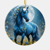 青いファンタジー魔法の馬の月の花、 セラミックオーナメント (正面)